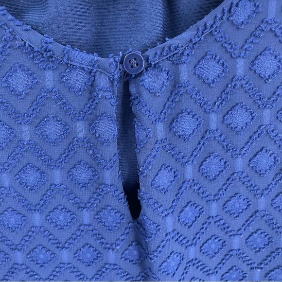 Ryan Wythe Lace Overlay Keyhole Bishop Sleeve Royal Blue Pullover Top - Picture 5 of 8